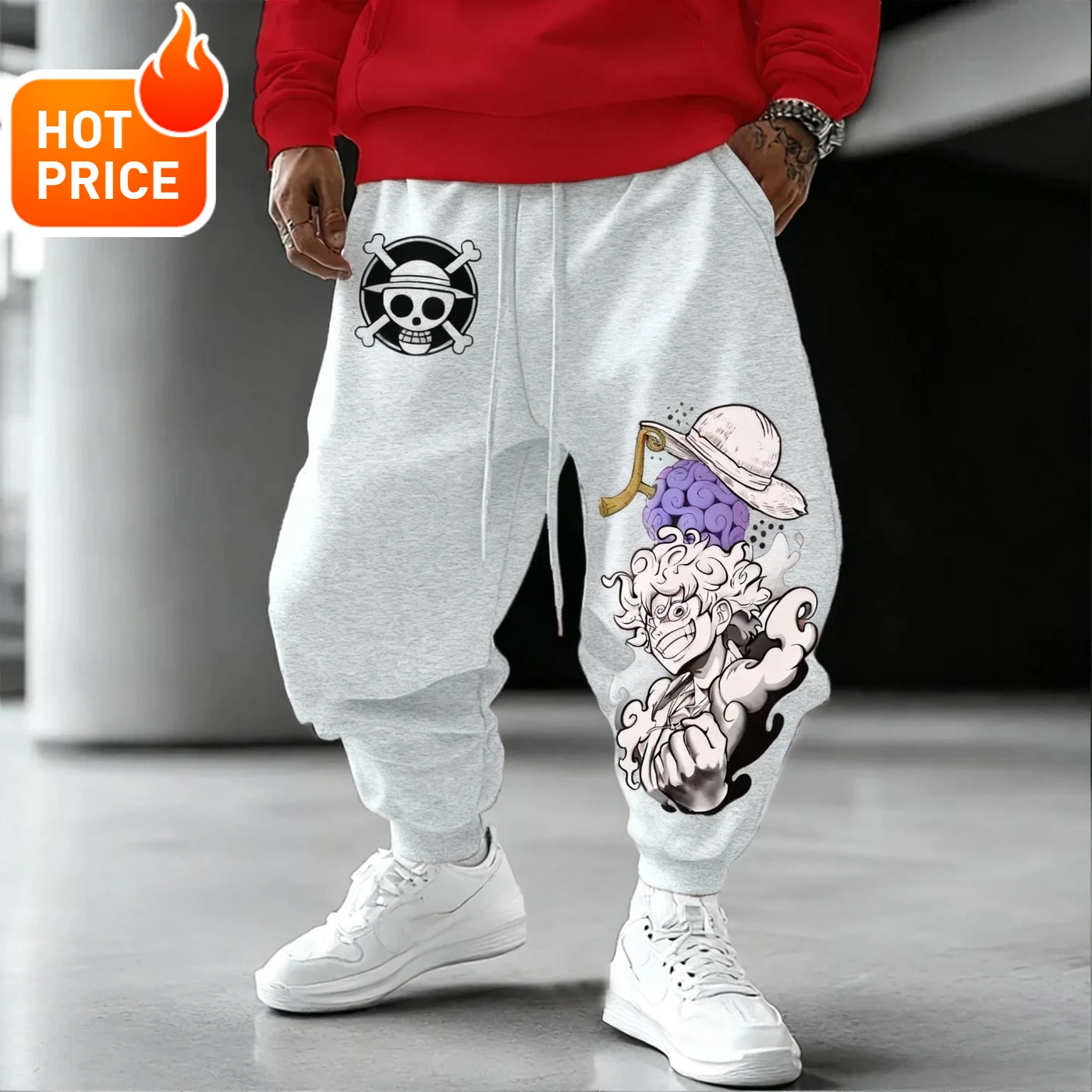 Spodnie męskie Luffy One Piece bawełniane 2025 Anime Nowe Harajuku Jesień Zima Trend Damskie Luźne Casualowe Modne Spodnie Dresowe z Podwiniętymi Nogawkami
