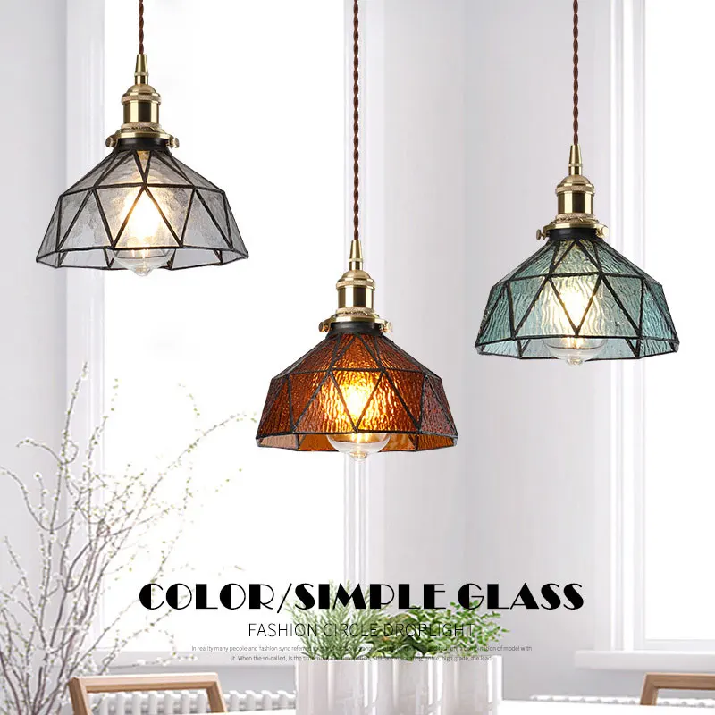 

Nordic Retro Chandelier Creative Brass Art Glass Lamp Bedroom Living Room Restaurant Study Light Hotel Cafe LED Lighting Fixture