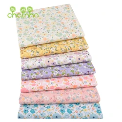 Chainho,Light Color Floral Printed Plain Poplin Cotton Fabric,DIY Sewing Quilting Material For Baby&Children's Shirt,Skirt,Dress