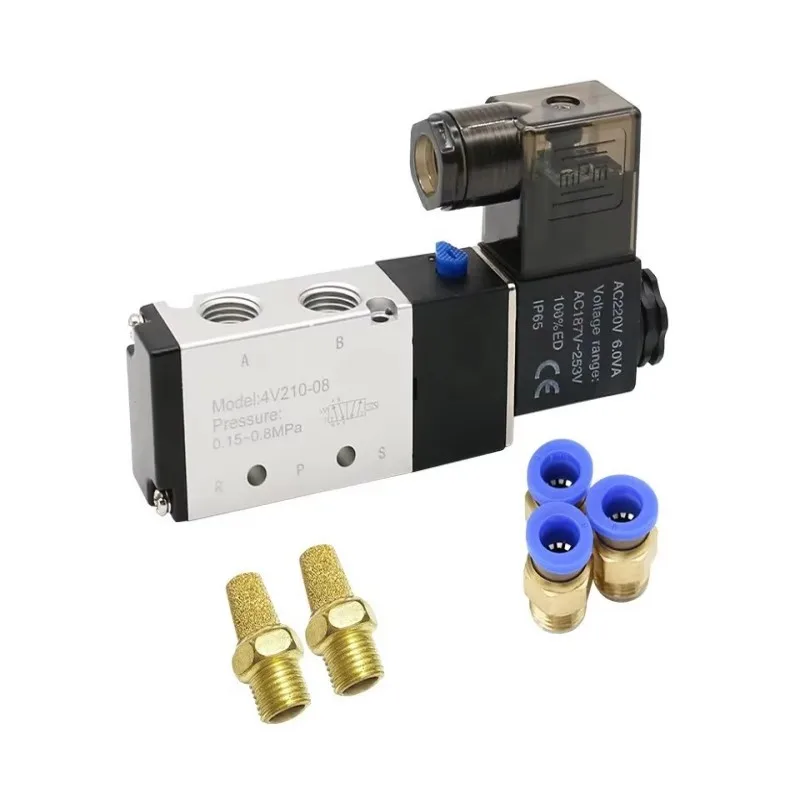 

Pneumatic Electric Solenoid Valve, 5 Way, 2 Position Control, Air Gas, Magnetic Coil, 4V210-08, 12V, 24V, 220V