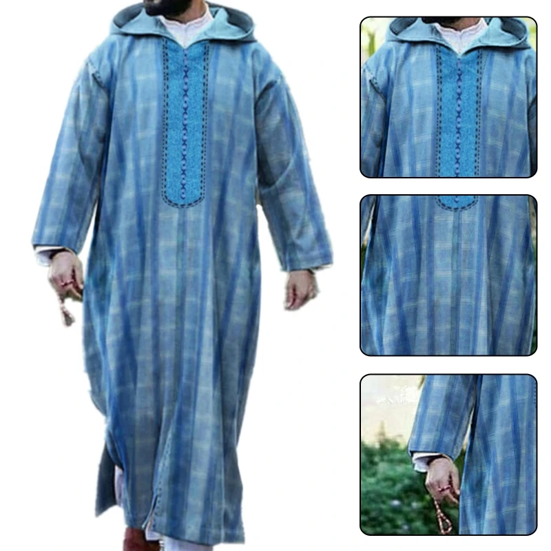 Pakaian Kebaya Muslim Hoodie Pria Jubah Ramadhan Kaftan Abaya Dubai Turki Pakaian Islami Jubah Cetak Kasual Pria