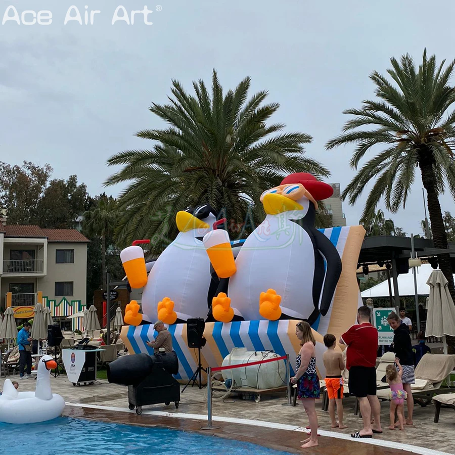 Outdoor 6m H Inflatable Penguin Mockup Air Pop Animal Cartoon Model For Playground Or Beach Decoration