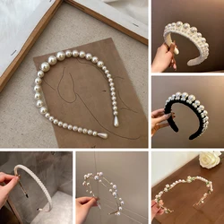 Imitation Pearl Flower Leaces Lint Double Layered Hairbands for Women Simple Luxury Jewelry Girls Party Daily Charms Accessories