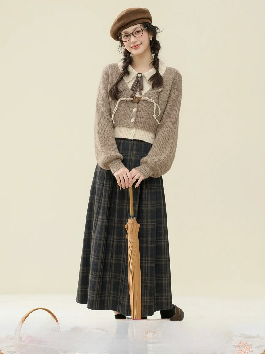 

Tee-Inch Lotus【Soft Gauze Warm Sun】Ele Small Fraance Sle Fake Two-Piece Knitwear Winter Design Collar Sweater