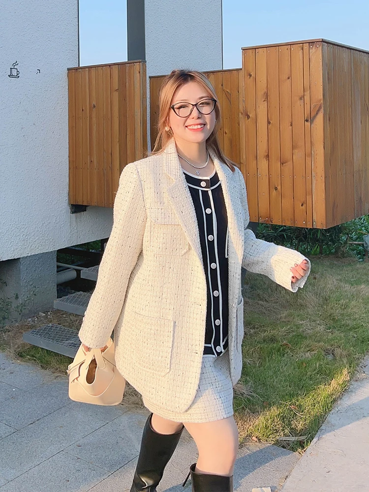 

Vogana Large Size Original Old Money Sle Miss Rich Girl Thi Herringbone Suit Jaet And ort Skirt Set Faionable Korea...