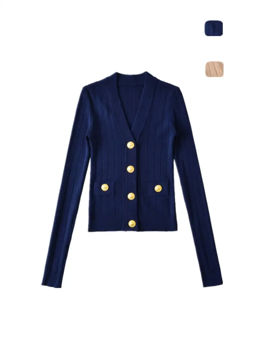 

Early Autumn Faion Knitted V-Ne Padded oulder Gold Bule Design Slimming Long Sve Open Cardigan Top Street Sle