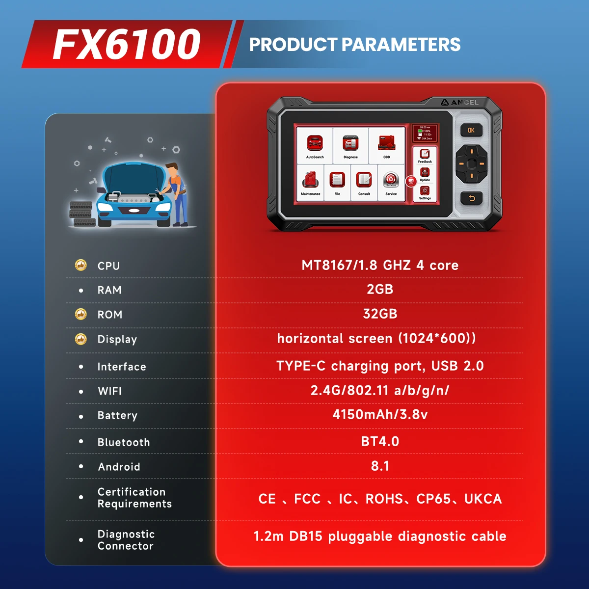 ANCEL FX6100 OBD2 Allsystem-Autoscanner CAN FD 15+ Reset Funktionen Bidirektionale Steuerung OBD 2 Diagnosegerät Lebenslange Kostenlose Updates – Detail 1