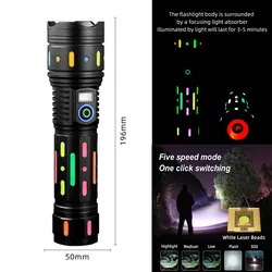 10000 Lumens White Laser LED Flashlight Fluorescent Absorbing Film Luminous Colorful 5 modes Power Display Flashlight