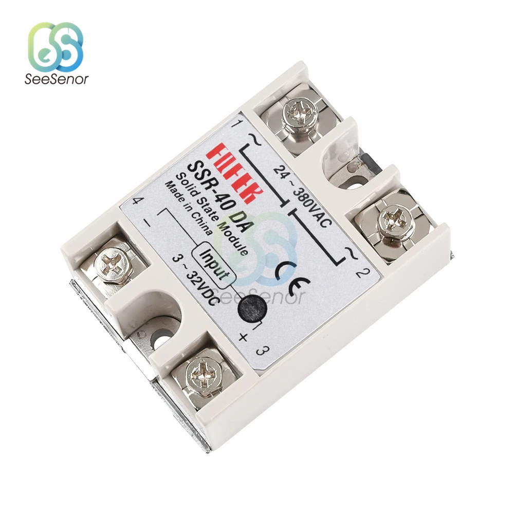 SSR-10DA/25DA/40DA 10A 25A 40A DC Control AC SSR Single Phase Solid State Relay 3-32V DC to 24-380V 10DA 25DA 40DA