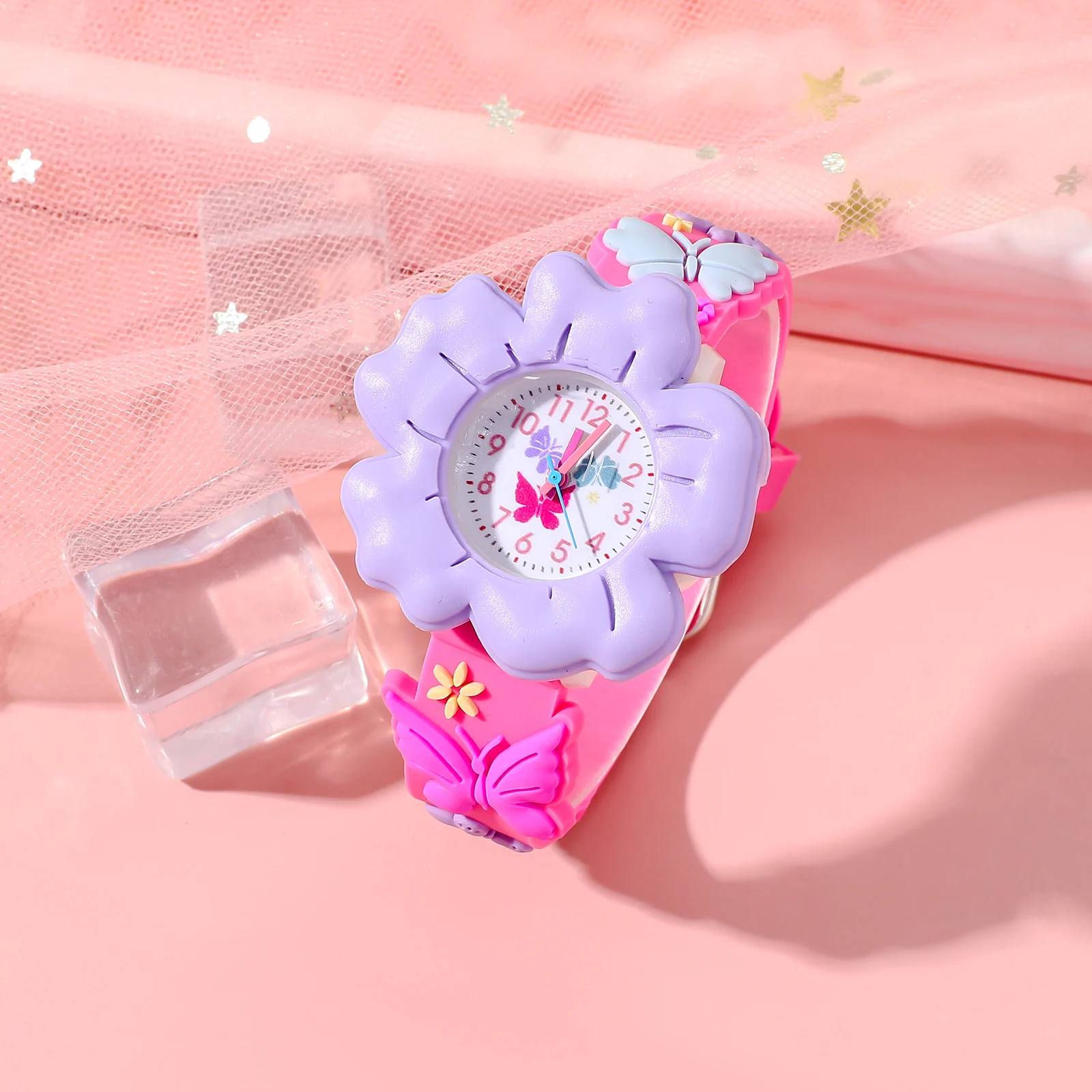 

Cute and fashionable flower dial butterfly silicone band quartz watch, suitable for Christmas and Thanksgiving gift-giving