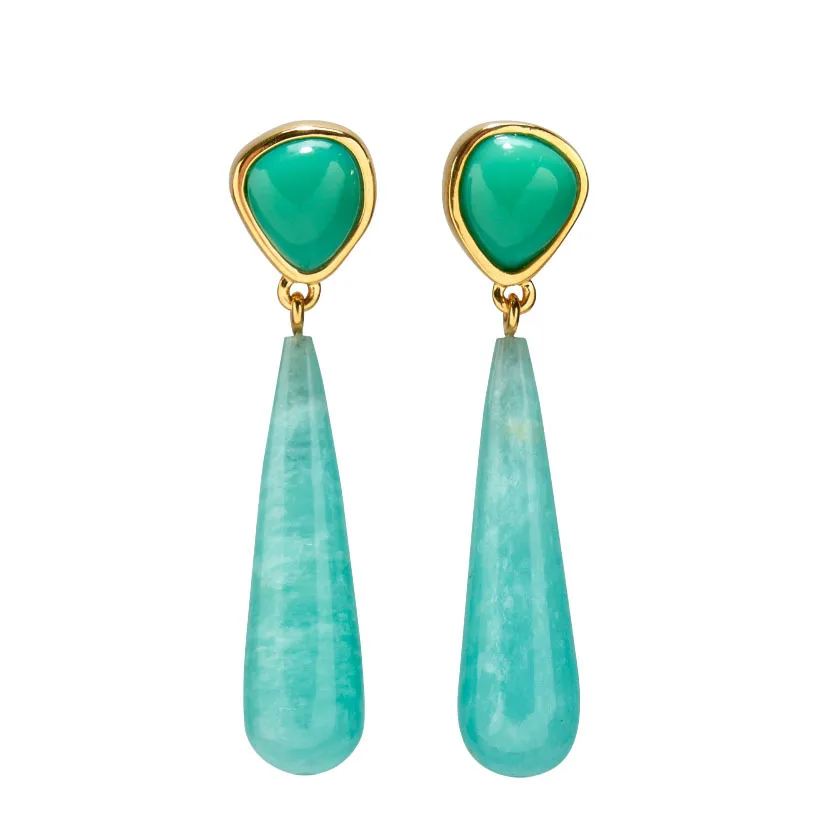 

European and American long emerald pendant earrings