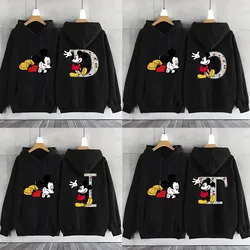 Hoodies bonitos do Mickey Mouse para mulheres, A-Z 26 Hoodie com letra inglesa, Moletons femininos, roupas de manga longa, camisa de suor feminina