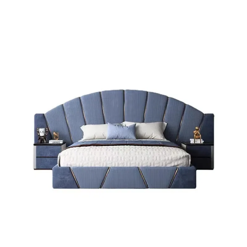 Modern Soft Bed with Solid Wood Plywood Base and High Quality Leather Upholstery Black Frame Affordable Double Bed for Home