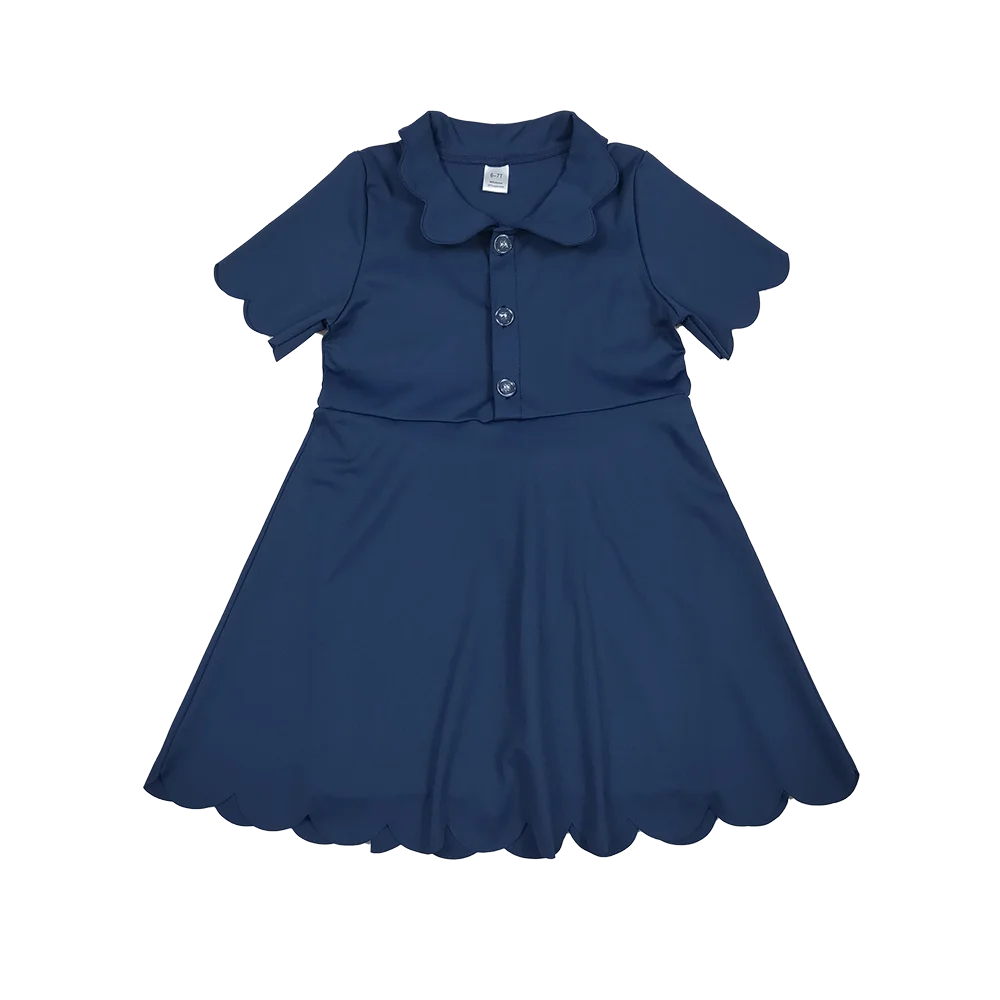 

Baby Girls Summer Navy Short Sleeves Button Yoga Knee Length Dresses
