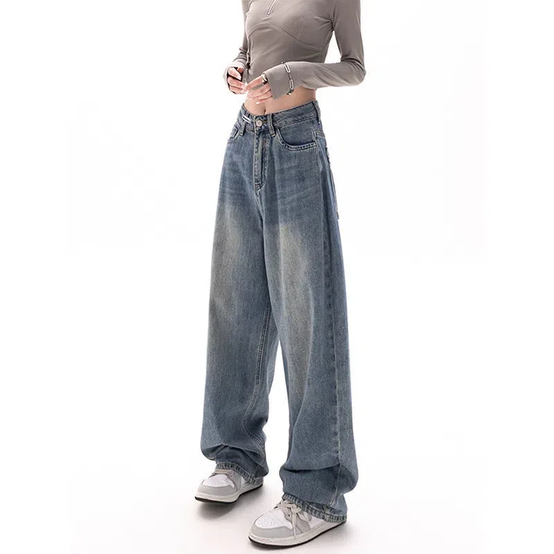 Imagem -03 - Streetwear Retro Straight Baggy Y2k Jeans Mulheres Novo Estilo Coreano Emagrecimento Calças Perna Larga Mulher Draggle-tail Calças Feminino