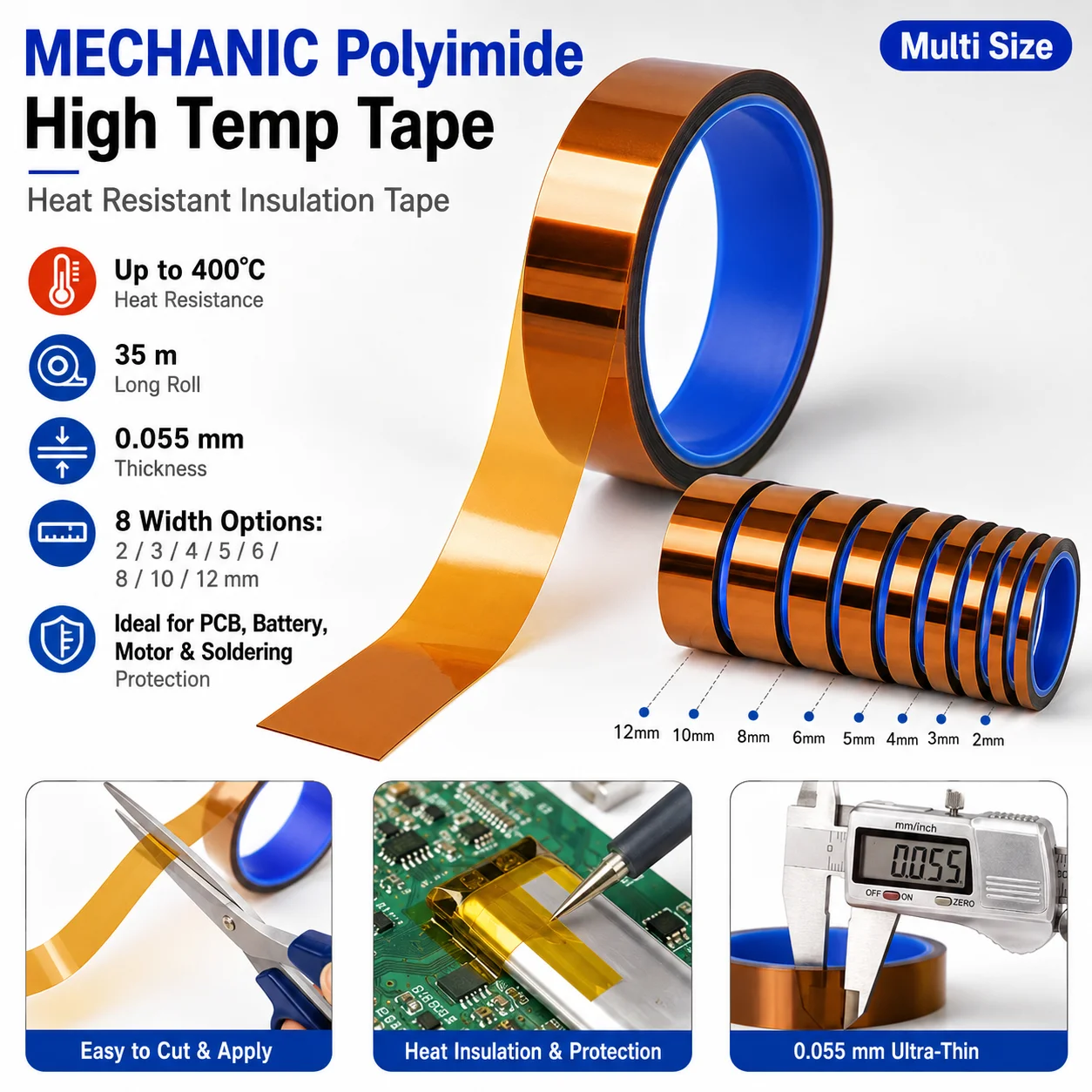 

Mechanic High Temp Polyimide Tape Phone PCB Circuit Board Battery Wrap Heat Insulation Protection Film Repair Isolation Tool Kit