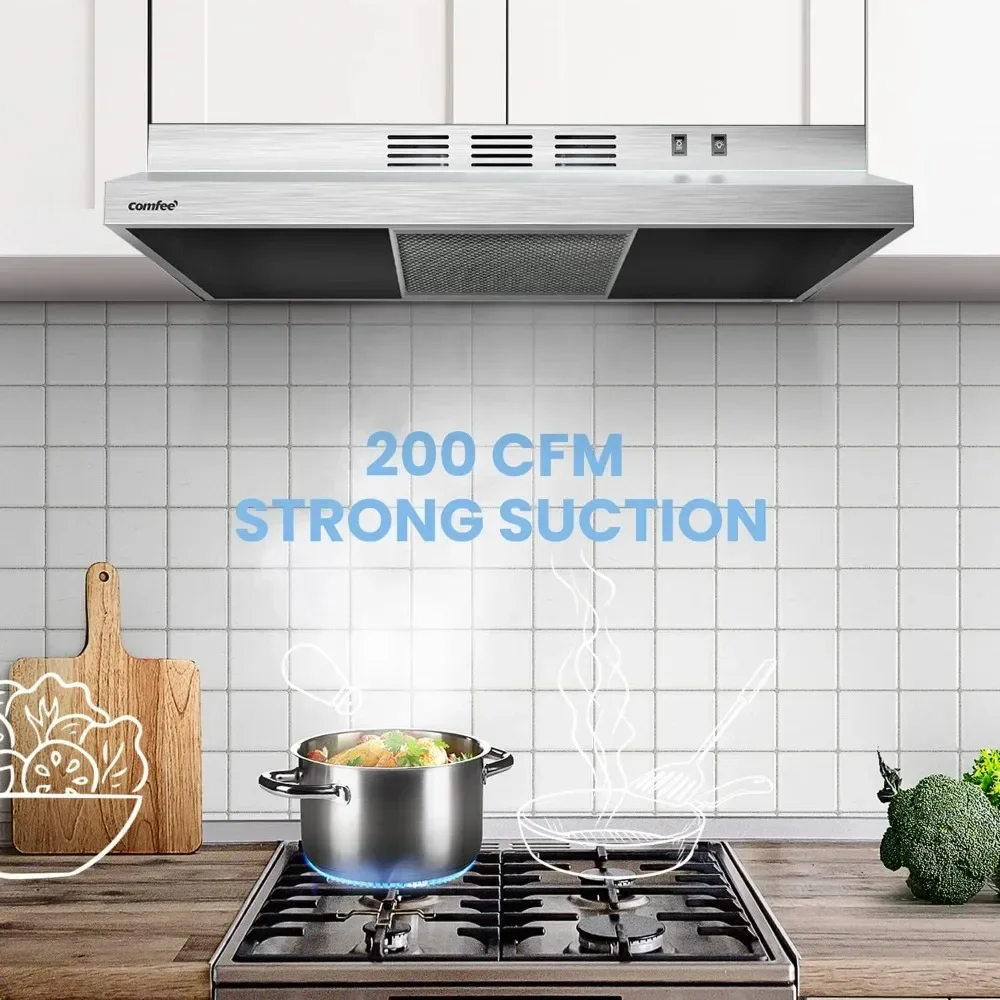 

tt Range Hood 30 Inch Ducted Ductless Vent Hood Durable Stainless Steel Kitchen Hood for Under Cabinet