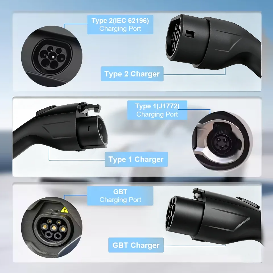 3.5KW Portable EV Charger 3m-10m Cable Type2 IEC62196/ GB/T Connector 16A 1Phase Type1 Wallbox Charging for Electric Vehicle