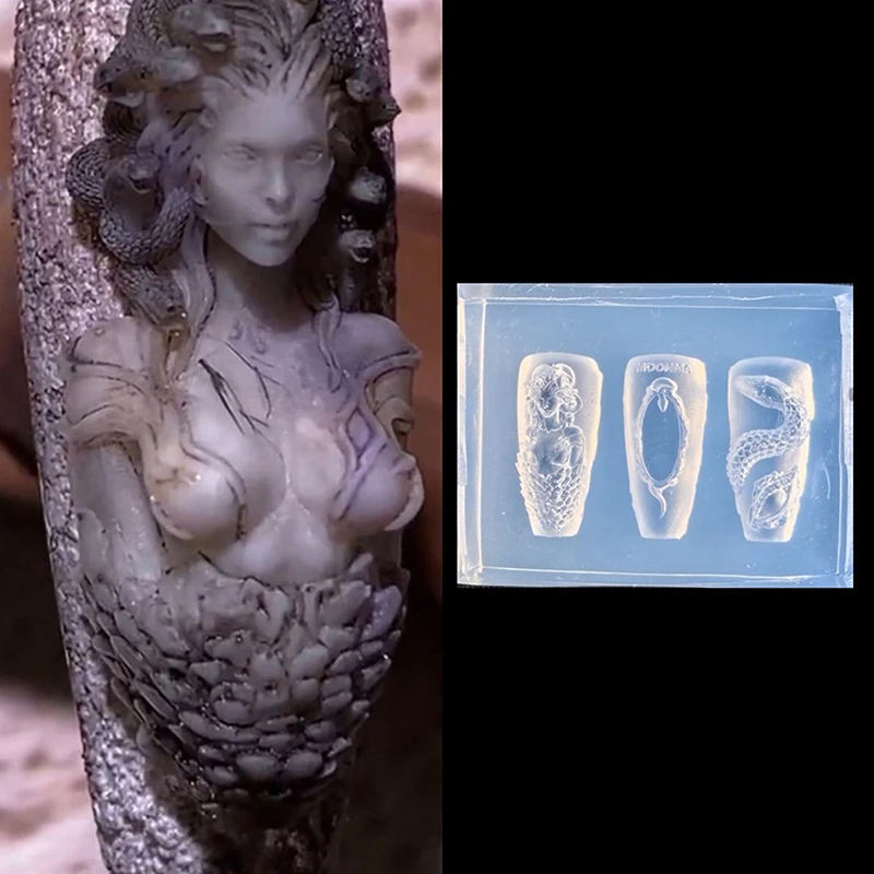 1 Pcs 3D Snake Girl Nail Silicone Carving Mold Snake DIY Nail Decoration Art Nail Beauty Charm Silicone Nail Mold Nails Products