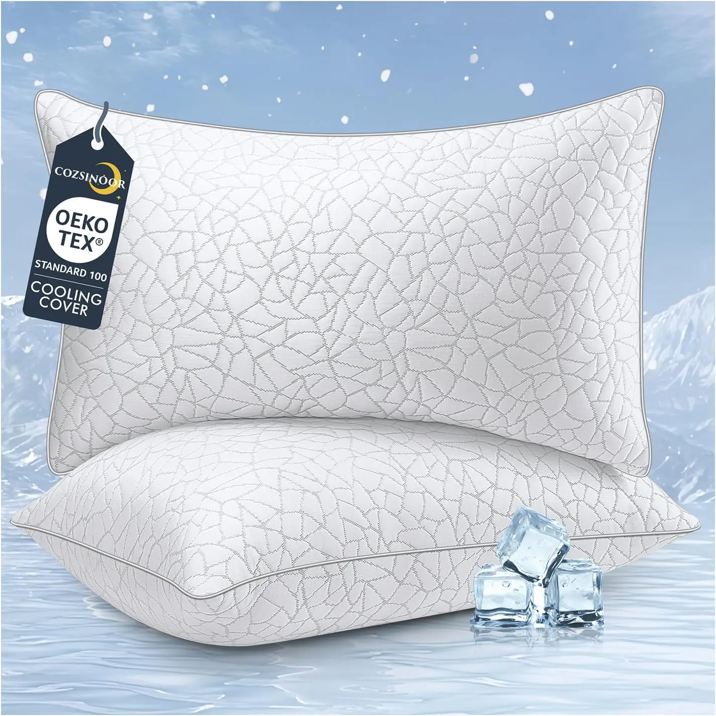 

Queen Size Bed Pillows Set of 2 - Down Alternative for Side, Back, and Stomach Sleepers with Cooling Cover