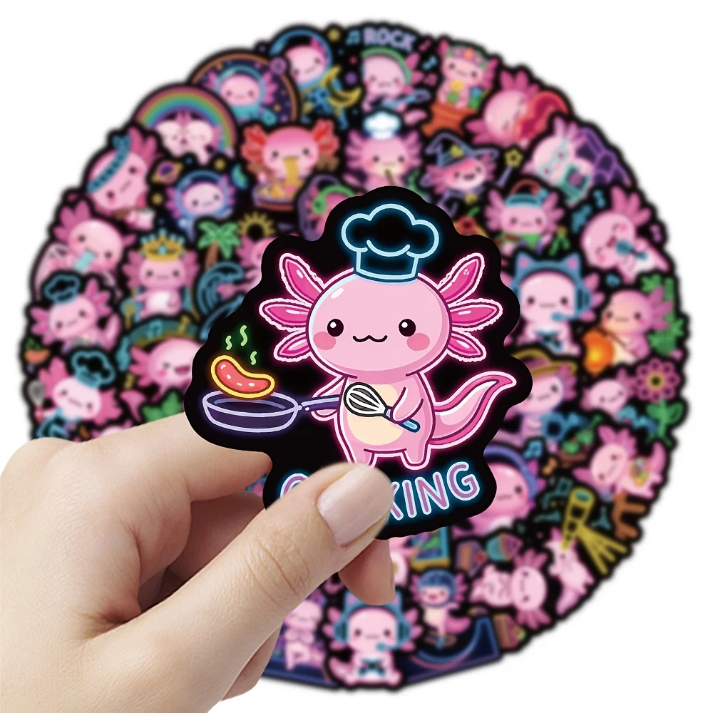 50 Stück Coole Neon-Axolotl-Aufkleber Bunte Axolotl-Cartoon-Doodles zur Dekoration von Laptops, Handyhüllen, Wasserflaschen und Partyzubehör – Detail 6