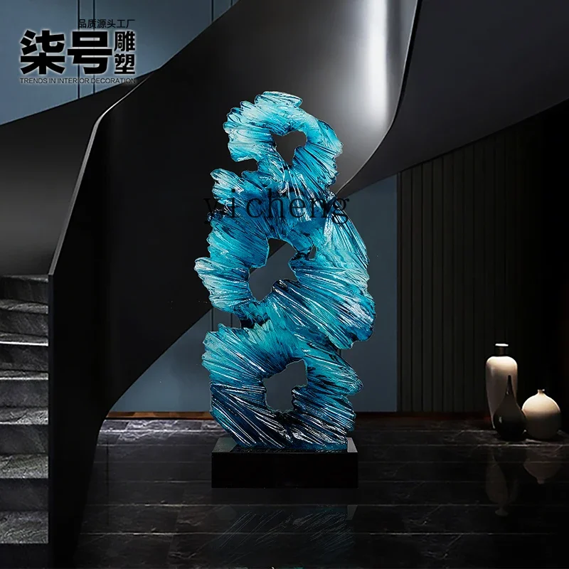 XL large floor-to-ceiling Taihu stone sculpture ornament villa entrance decoration transparent resin abstract artwork