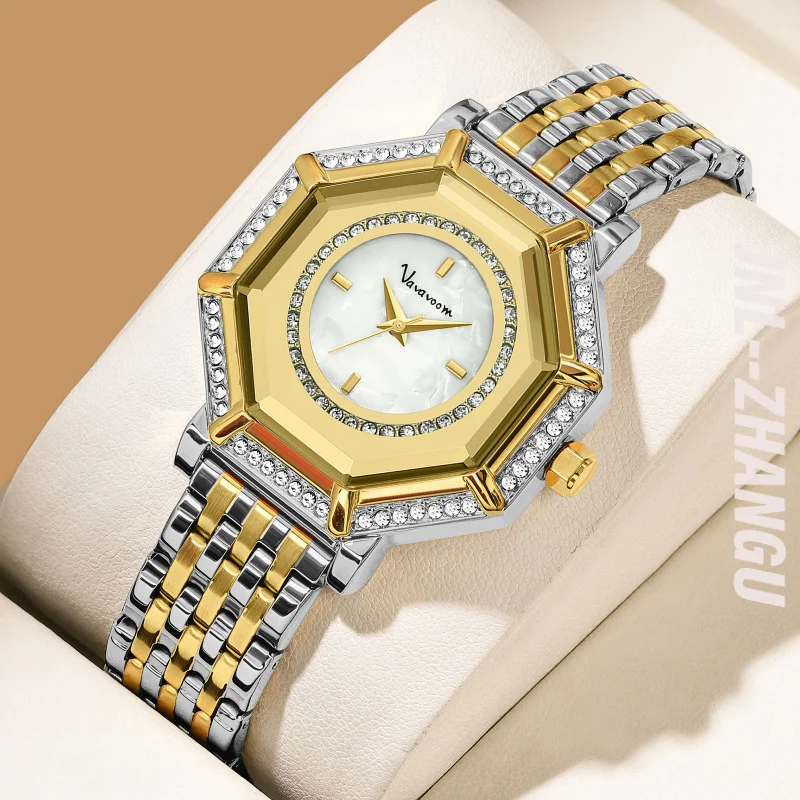 2025 New Women Gorgeous Quartz Watch Original Geometric Rhinestone Stainless Steel Waterproof Casual Banquet Dress Girls Watches