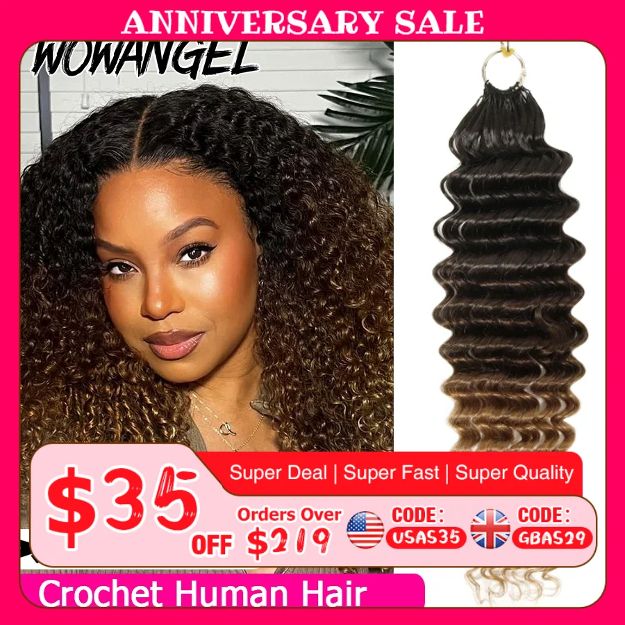 

Волосы для плетения крючком 1BT/4/30 Ombre Color Deep Wave, кудрявые, с эффектом перьев, с нитью, предварительно разделенные узлы.