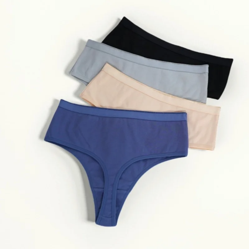 Tangas de algodón para mujer, Tanga de tiro alto, Bikini Sexy con corte de pierna alta, lencería transpirable con espalda en T de Color sólido, S-L, 1 ud.