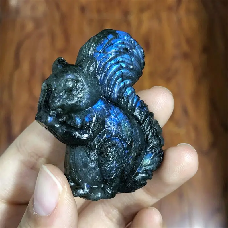 5CM Natural Labradorite Squirrel Carving Animal Carving Model Crafts Fashion Home Decoration Healing Fengshui Gift 1pcs