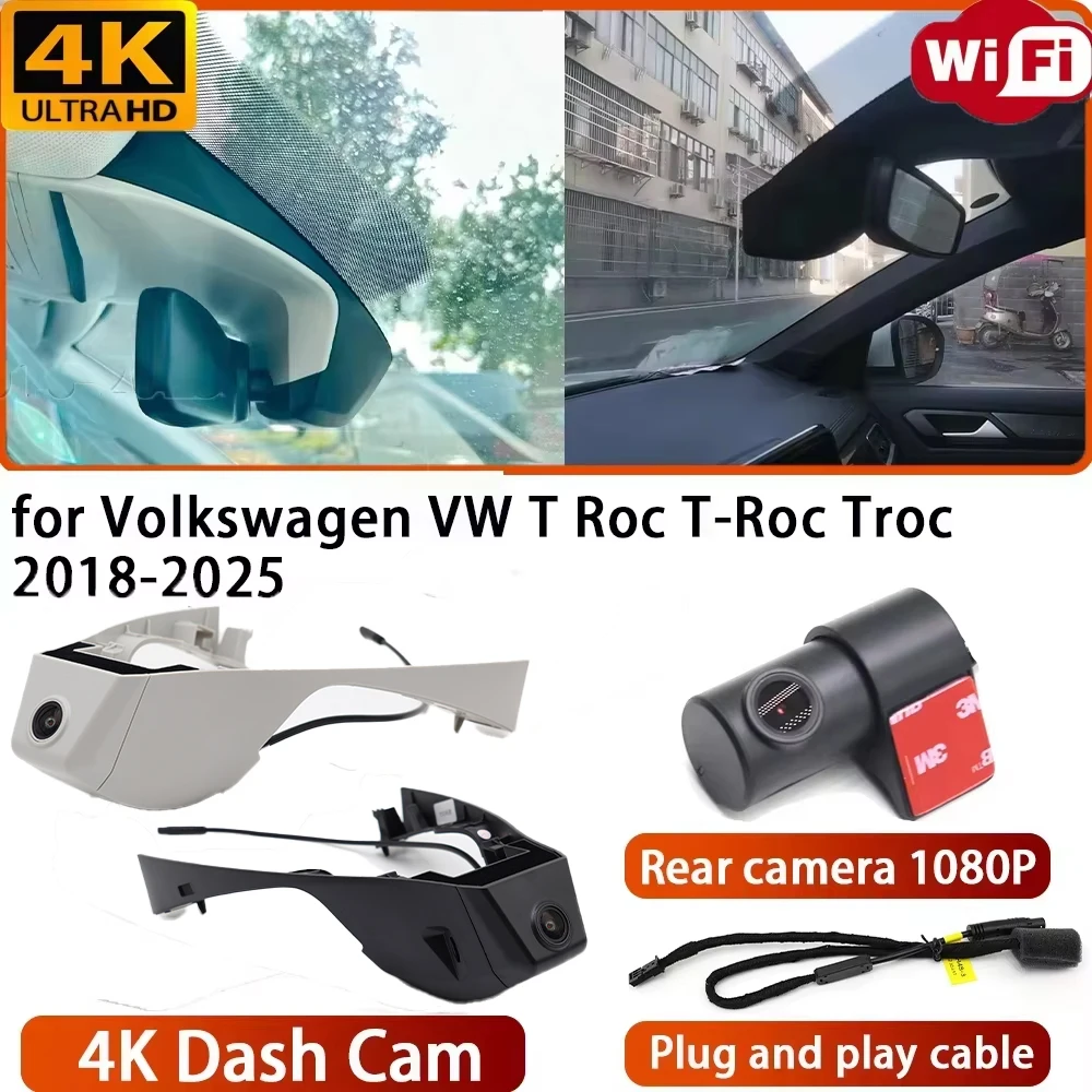 Caméra de tableau de bord DVR 4K avec Wi-Fi et objectif 170° pour Volkswagen VW T-Roc 2018-2025 °   Enregistrement en boucle grand angle