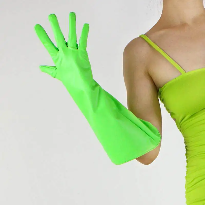 15 Zoll (38 cm) lange modische Handschuhe aus Kunstleder, PU, hellviolett, Lavendel, Flieder, Puffärmel, weit, locker, große Größe, Nachtclub, sexy – Detail 22