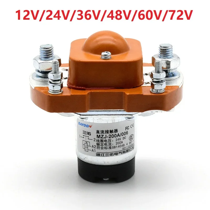 MZJ-200A ZJ200A SZJ200A DC24V 48V 12V 36V 60V 72V DC Contactor For Electric Vehicle Forklift Battery Car Tractor Winch Motor 1NO