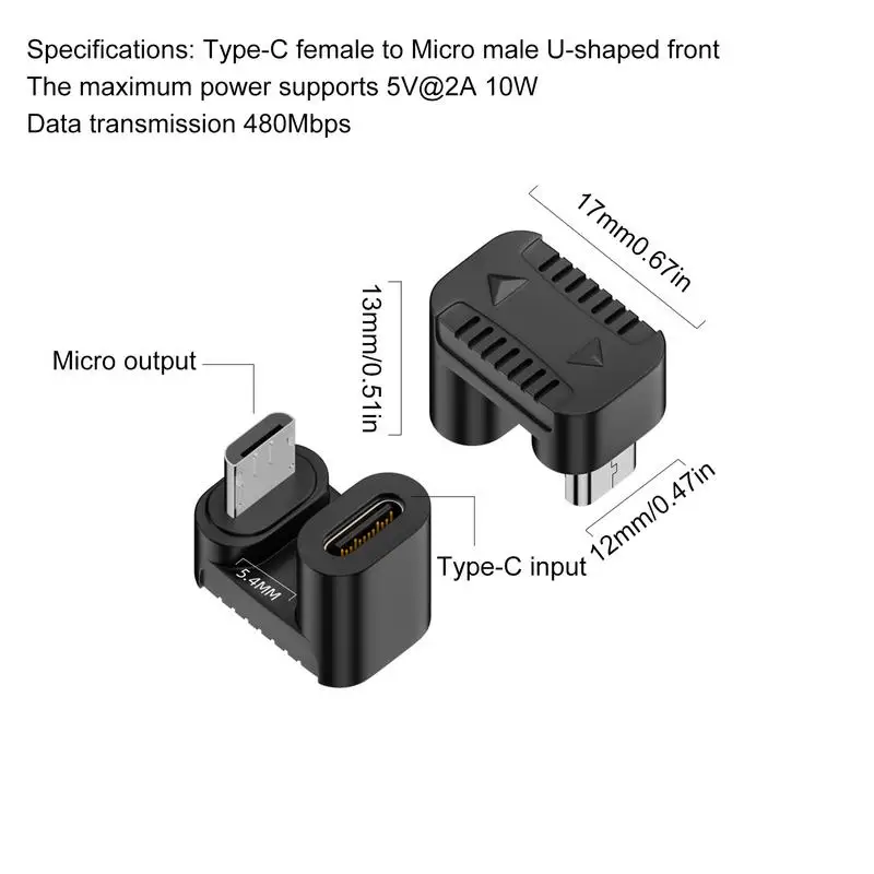 U-shaped Angled Type-C Female To Micro Male USB2.0 Adapter Female USB-C Converter Adapter For Android Phone
