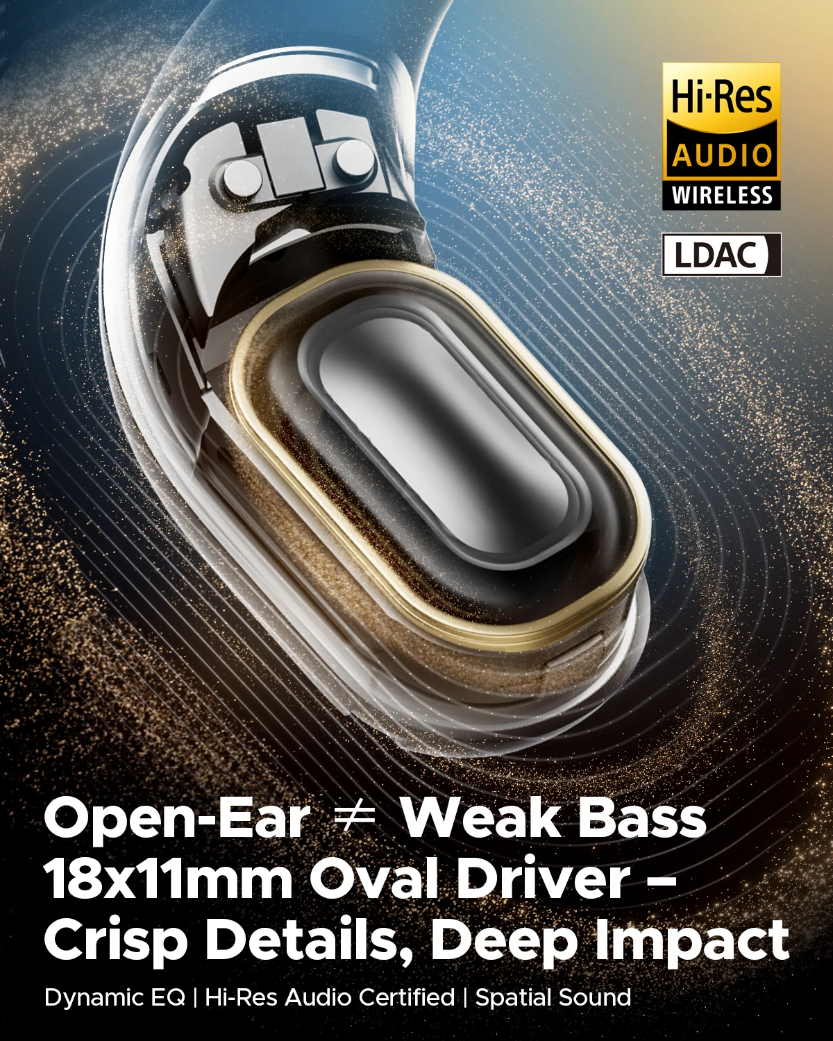 SoundPEATS Chasers سماعات أذن مفتوحة بلوتوث 5.4 سماعات أذن لاسلكية مع ANC مفتوح، صوت محلي، صوت LDAC عالي الدقة، IPX5، 35H