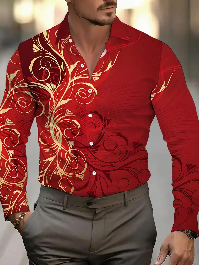 

Новая мужская модная красная рубашка с принтом, повседневная рубашка с длинными рукавами и пуговицами, модная рубашка, рубашка с принтом бабочки