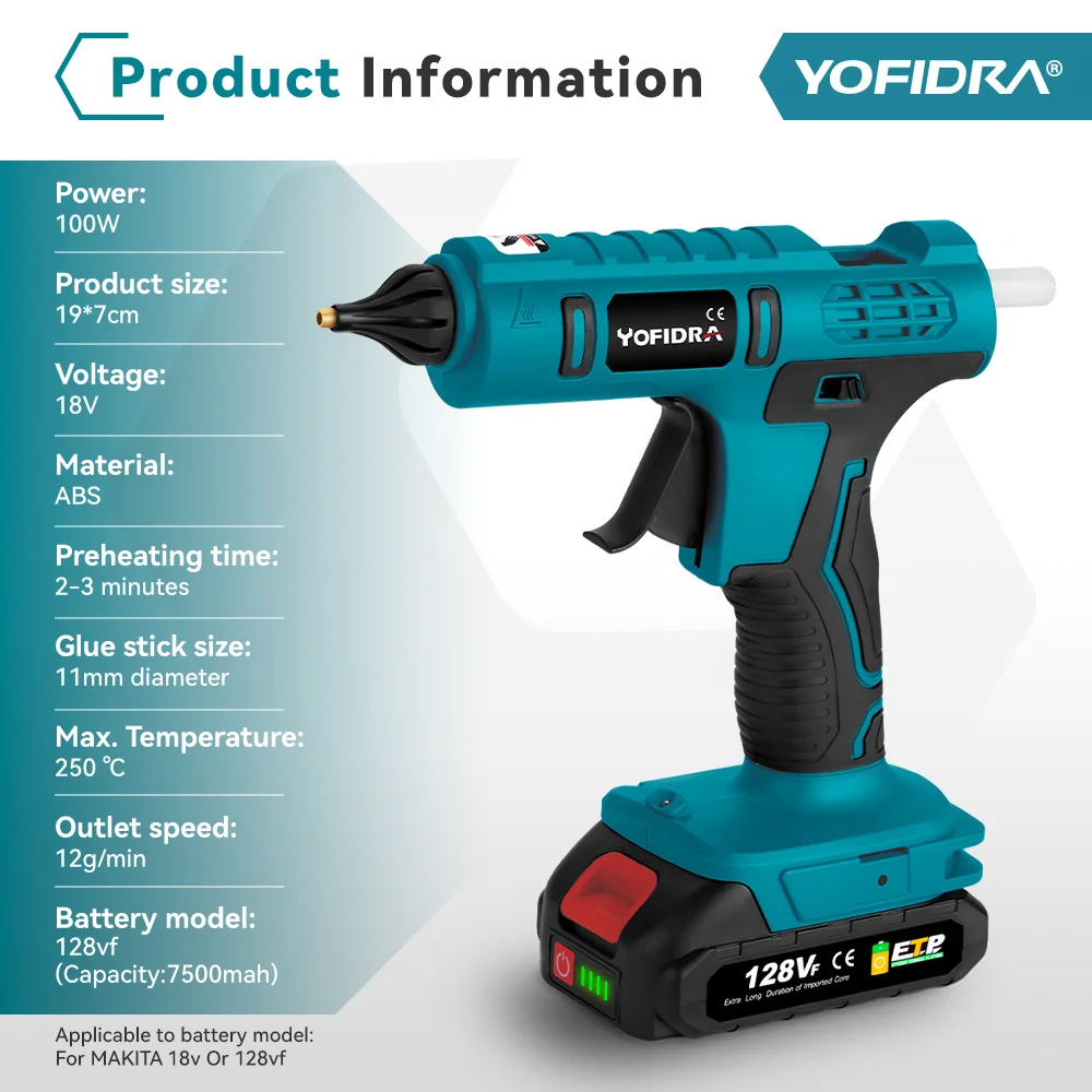 Imagem -03 - Pistola de Cola Elétrica sem Fio Cola em Bastão para Artes Ferramenta de Reparo Doméstico Faça Você Mesmo Bateria Makita 18v 11 mm 100w