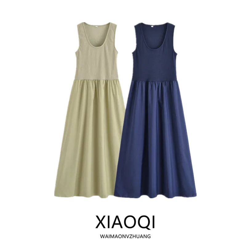 Verão 2025 Vestido Colete de Malha F Longo Sem Mangas Design em Camadas Estilo de Trabalho Peça Única Outro Material 00%