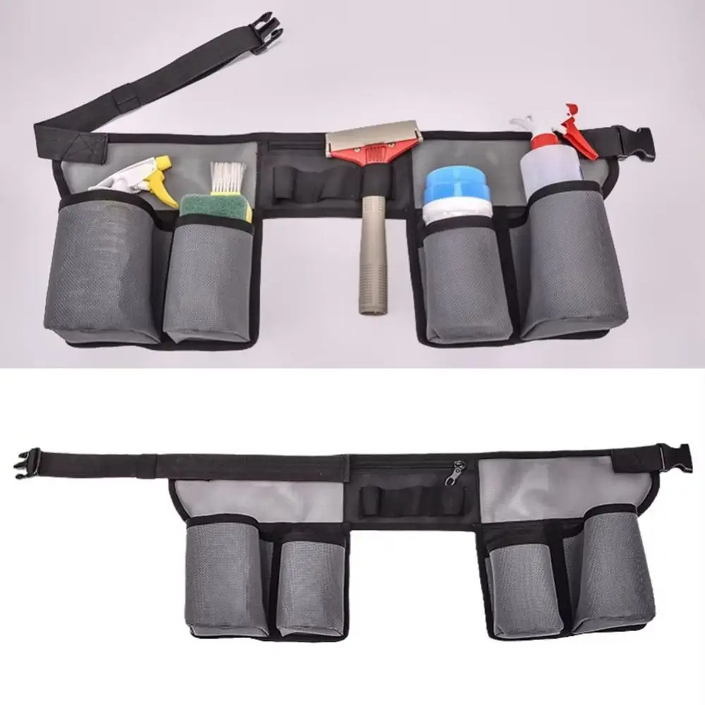 طقم تنظيف مقاوم للماء، حزمة مراوح قابلة للتعديل، خفيفة الوزن، حزام خصر للتدبير المنزلي، رمادي داكن، حقيبة خصر متعددة الجيوب