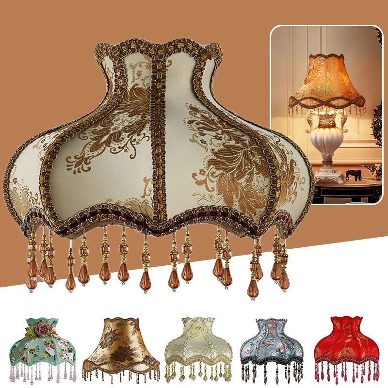 Vintage Home Lamp Ablosz European High-end Fabric Beads Lace Floral Wall Lamp Table Lamp Floor Lamp Dust Cover Home Decoration