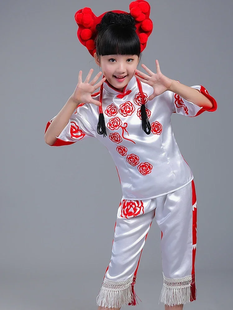 Dziewczęcy kostium do tańca Yangko Tradycje chińskie Klasyczne kostiumy narodowe Taniec nowoczesny Odzież Hanfu Starożytny taniec perkusyjny w talii