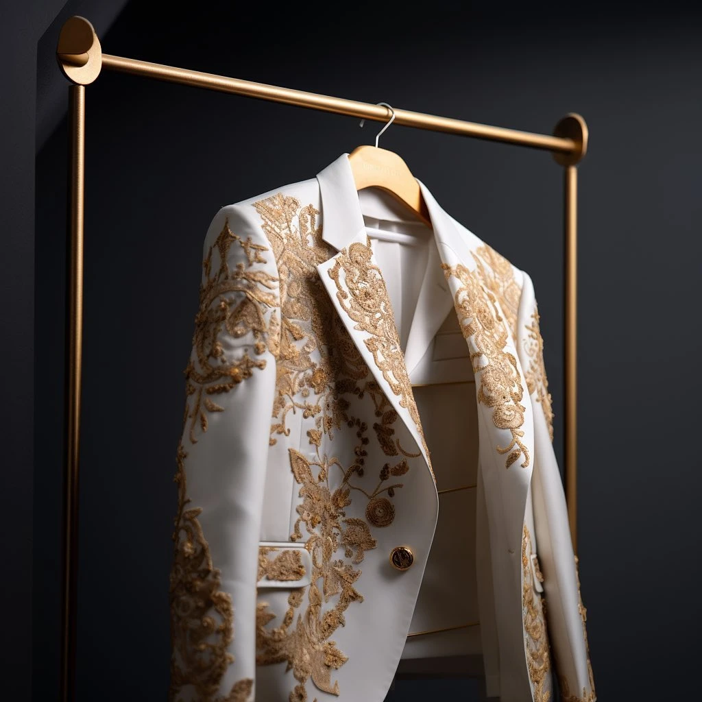 Fashion Wedding Men\'s Suit Gold Exquisite Embroider Business One Coat Tailor-Made Groom Formal Occasions Size Customized