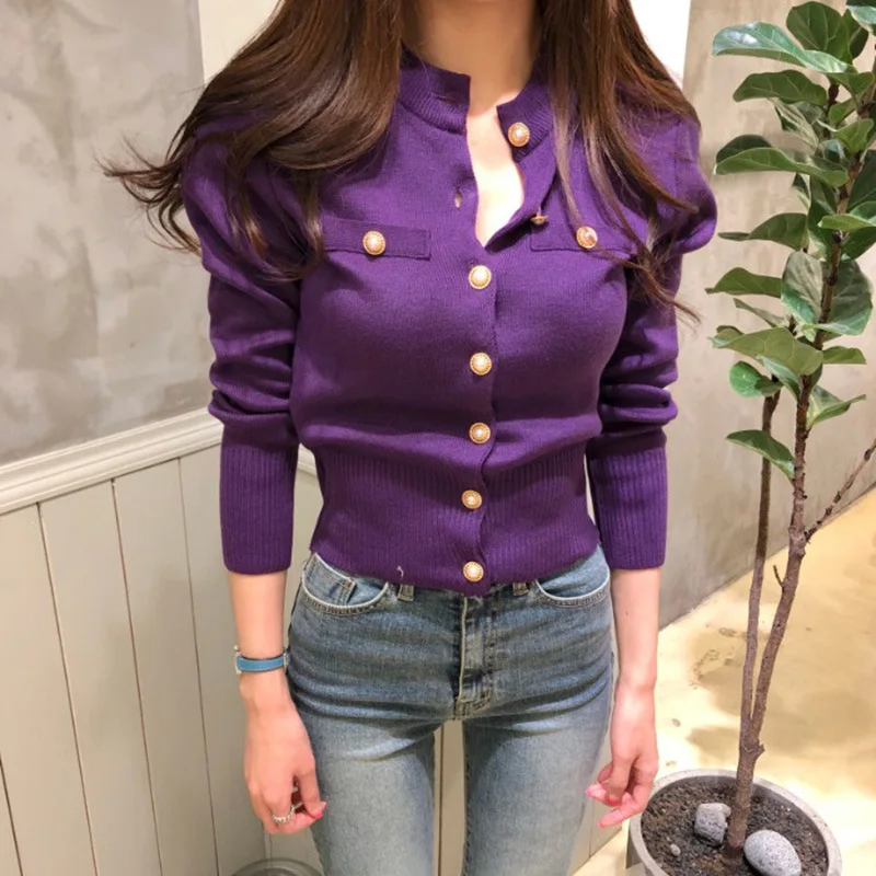 2024 Women's Clothing Sweaters autumn new slim fit knitted short thin base Jumpers retro long sleeved small jacket top Cardigan