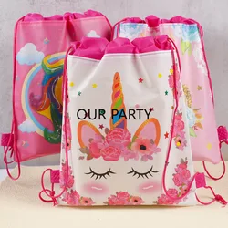 12Pcs Cute Rainbow Unicorn Theme Drawstring Bag School Storage Backpack for Girl Birthday Party Favors Bag Back To School Gifts