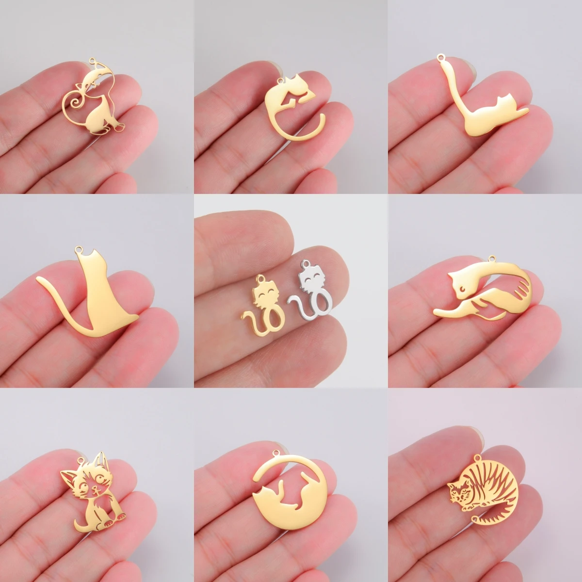 Fashion Stainless Steel Cartoon Style Cats Pendant Cute Animals Charms for Necklace Bracelet Earring Jewelry Making Supplies DIY