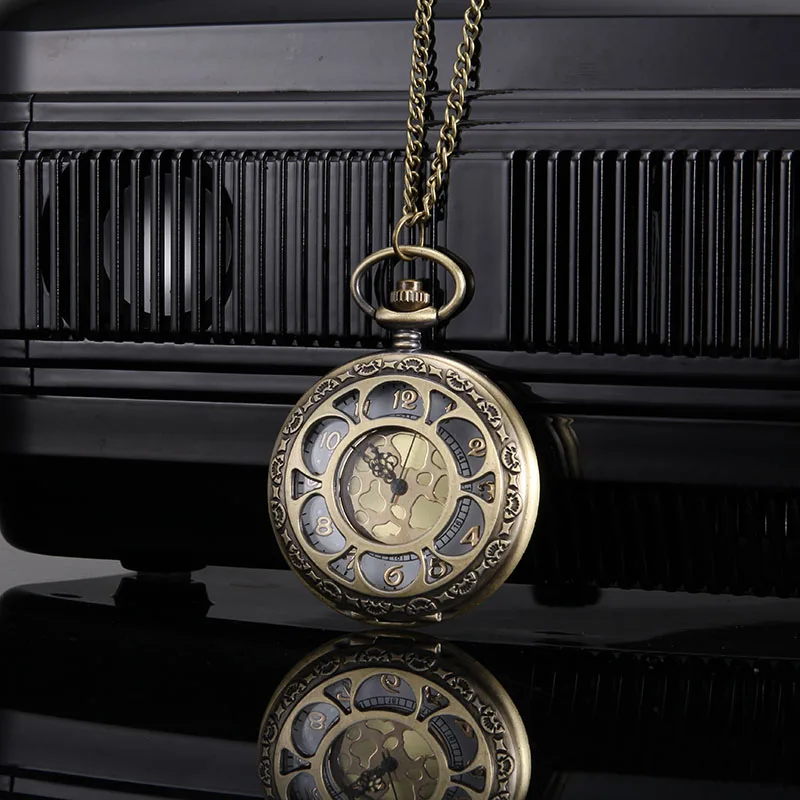 1pc Vintage New Fashion Skeleton Watches Sunflower Petals Carved Case With Chain Pocket Watch Necklace Jewelry Birthday Gifts