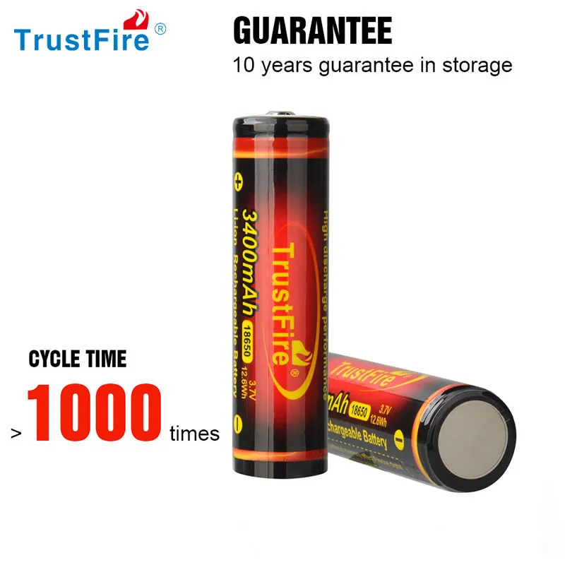 100% TrustFire 18650 3400Mah Lithium Battery 3.7V Rechargeable Li Ion Cells For Electric Toy Bicycle Light Headlight Flashlight