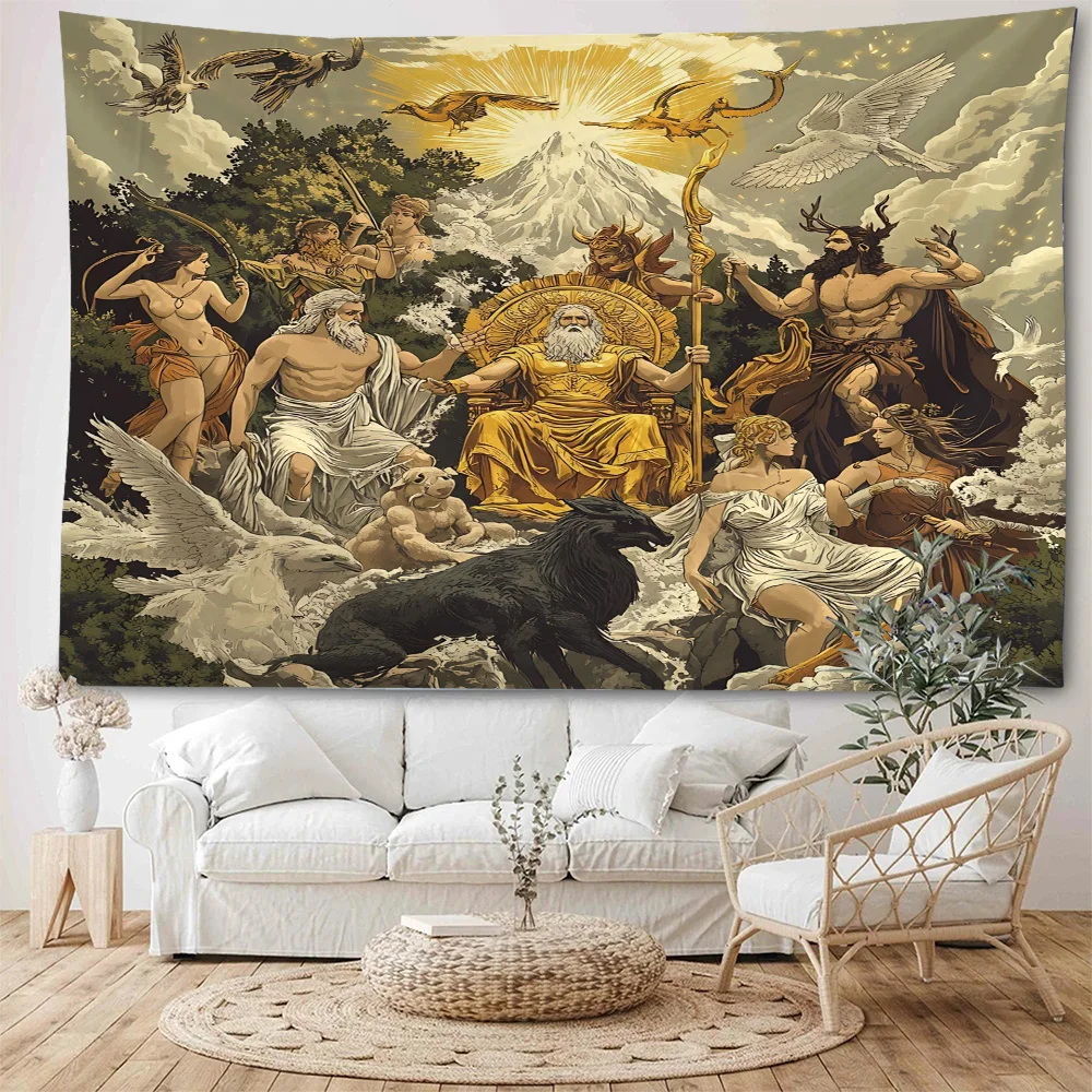 زيوس العرش الذهبي عربة أسطورية لخلفية إله الشمس نسيج مزخرف أوروبي قديم أسطوري أشرطة زخرفية