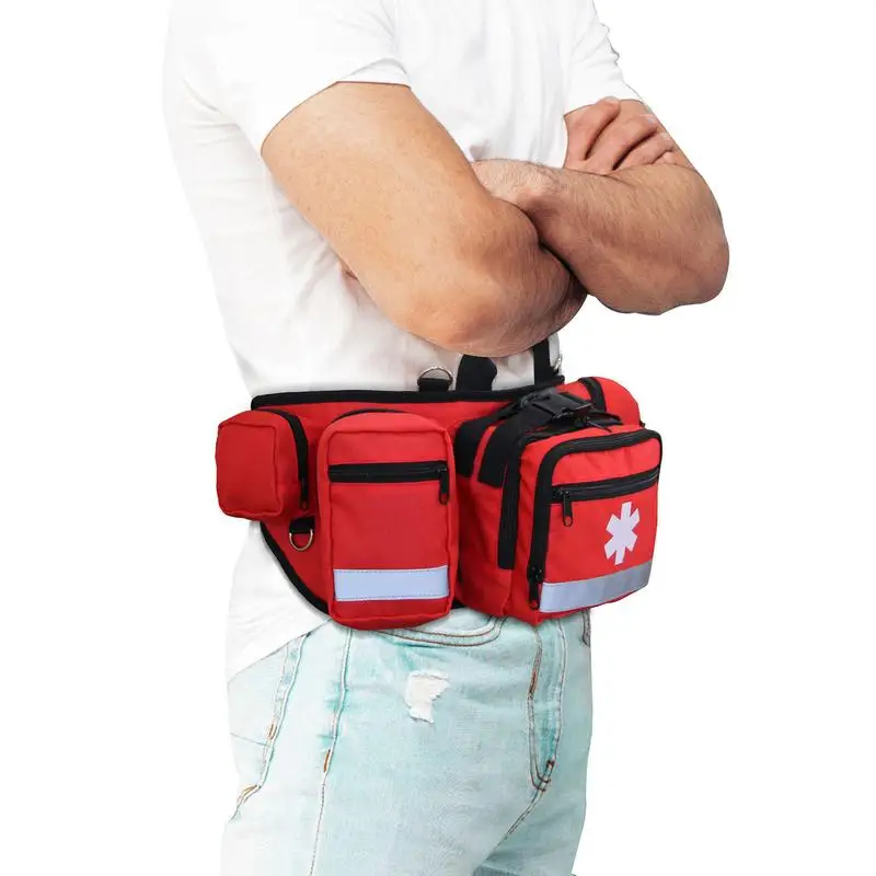 

Outdoor Aid Kit Bag Waist Pack Camping Aid Kit Bag Spacious Zippered Aid Kit Organizer Utility Pack with Reflective Strips