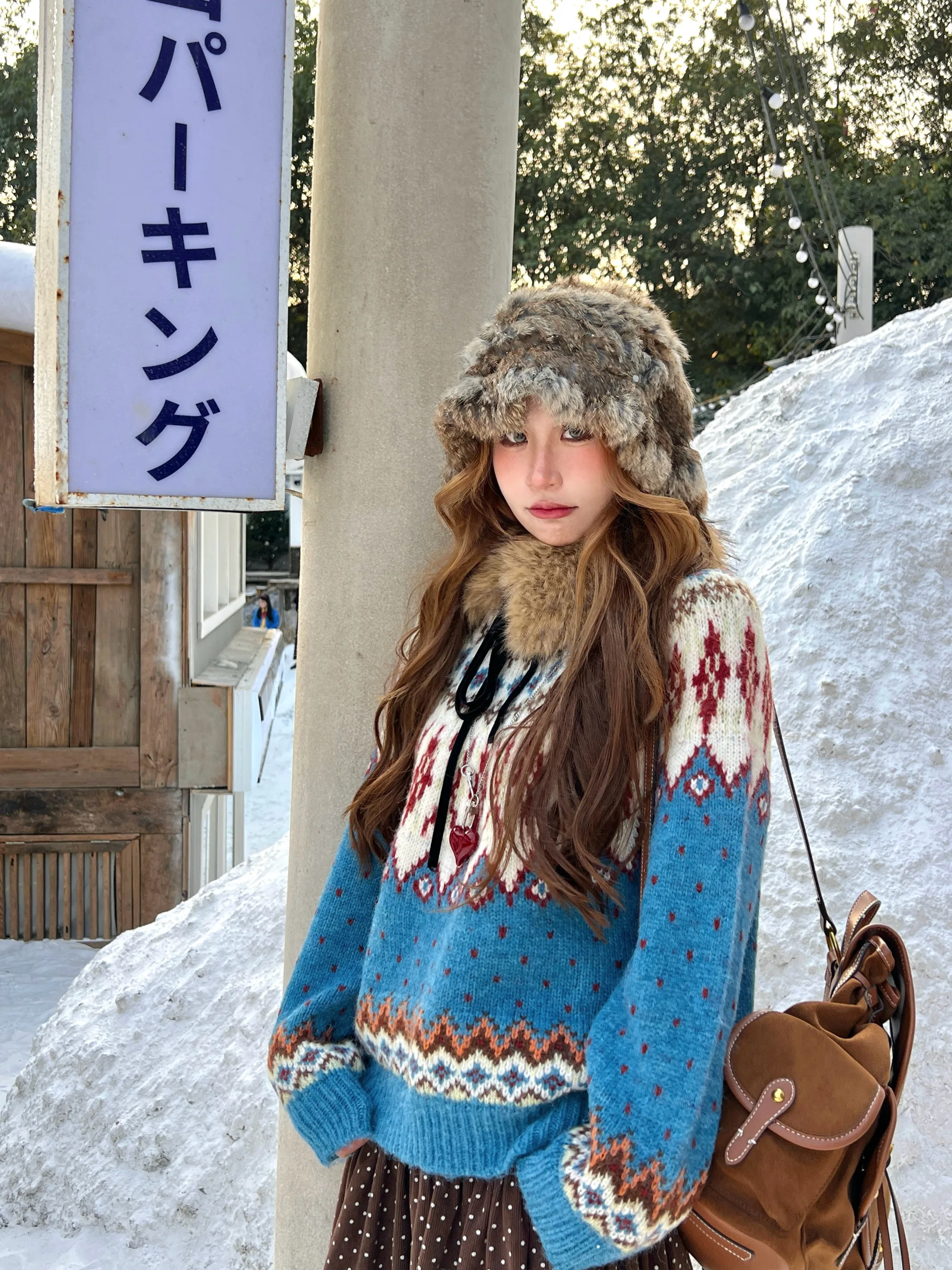 

NIIDAILY Женский вязаный свитер в скандинавском винтажном стиле Fair Isle, повседневный, с круглым вырезом, в стиле колор-блок, из смесовой ткани (полиэстер и шерсть)